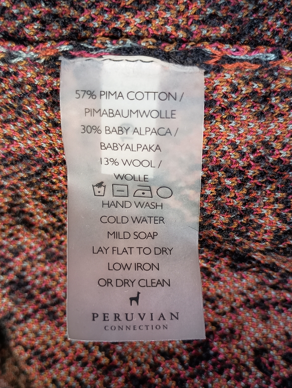 Peruvian Connection M Paisley Tribal Alpaca Wool Sweater Cardigan FLAW HOLES - Picture 10 of 10